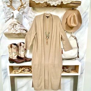 Linen Blend boho open front duster/cover up w resort vacay shabby chic vibe